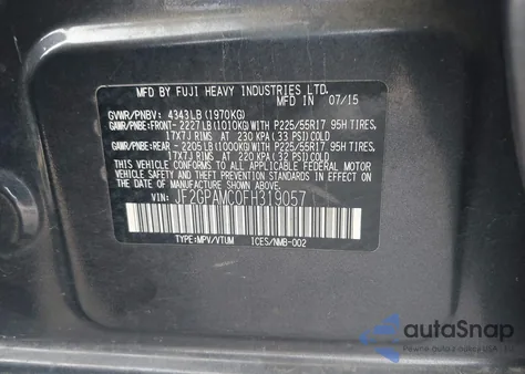 2015 Subaru Xv Crosstrek 2.0I Limited из США, поврежденный, VIN JF2GPAMC0FH319057